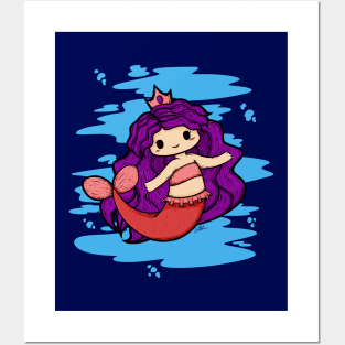 Cute Mermaid Illustration Posters and Art